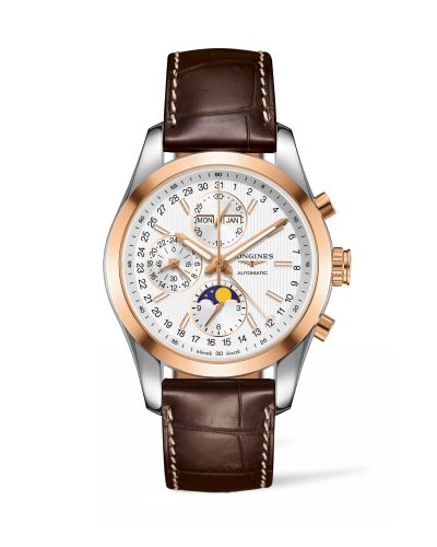 Longines L2.798.5.72.3 : Conquest Classic Moonphase Stainless Steel - Red Gold / Silver