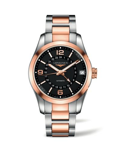 Longines L2.799.5.56.7 : Conquest Classic 42 GMT Stainless Steel - Red Gold / Black / Bracelet