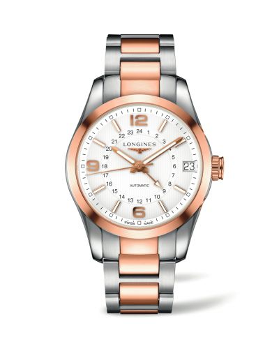 Longines L2.799.5.76.7 : Conquest Classic 42 GMT Stainless Steel - Red Gold / Silver / Bracelet