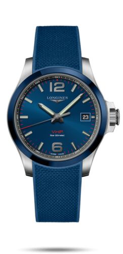 Longines L3.719.4.96.9 : Conquest V.H.P. 41 Stainless Steel / Ceramic / Blue / Rubber