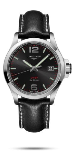 Longines L3.726.4.56.2 : Conquest V.H.P. 43 Stainless Steel / Black / Leather
