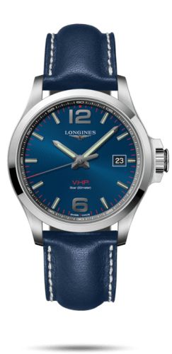 Longines L3.726.4.96.0 : Conquest V.H.P. 43 Stainless Steel / Blue / Leather