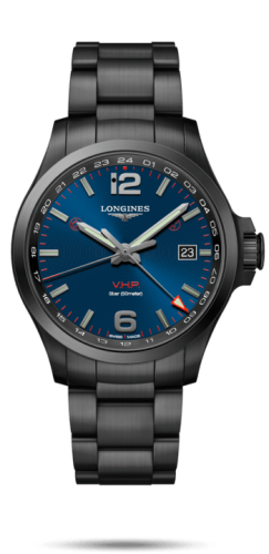 Longines L3.728.2.96.6 : Conquest V.H.P. GMT 43 PVD / Blue / Bracelet