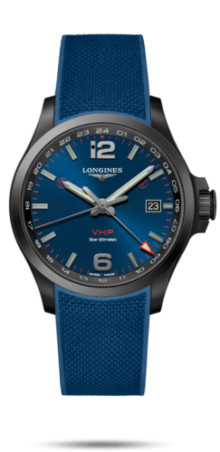 Longines L3.728.2.96.9 : Conquest V.H.P. GMT 43 PVD / Blue / Rubber