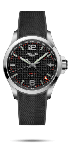 Longines L3.728.4.66.9 : Conquest V.H.P. GMT 43 Stainless Steel / Carbon / Rubber