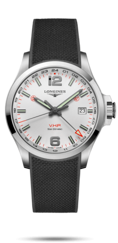 Longines L3.728.4.76.9 : Conquest V.H.P. GMT 43 Stainless Steel / Silver / Rubber
