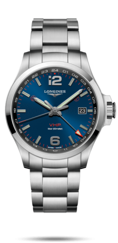 Longines L3.728.4.96.6 : Conquest V.H.P. GMT 43 Stainless Steel / Blue / Bracelet