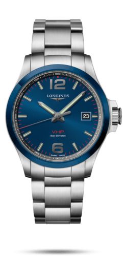 Longines L3.729.4.96.6 : Conquest V.H.P. 43 Stainless Steel / Ceramic / Blue / Bracelet