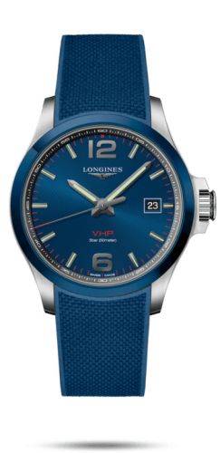 Longines L3.729.4.96.9 : Conquest V.H.P. 43 Stainless Steel / Ceramic / Blue / Rubber