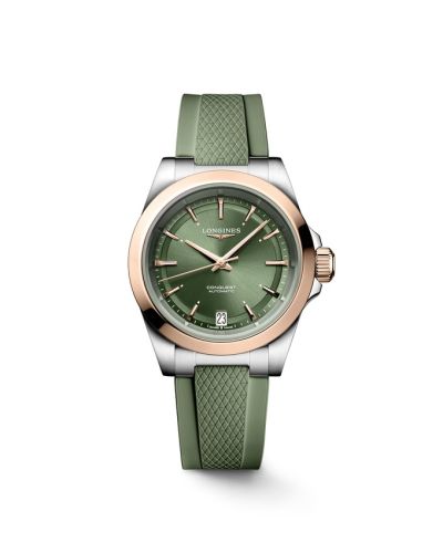 Longines L3.430.5.02.9 : Conquest 34 Stainless Steel - Pink Gold / Green / Rubber