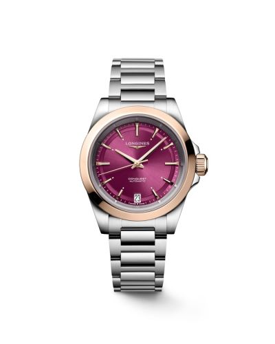 Longines L3.430.5.98.6 : Conquest 34 Stainless Steel - Pink Gold / Purple / Bracelet