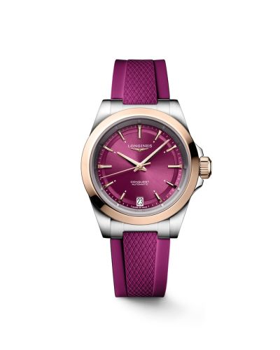 Longines L3.430.5.98.9 : Conquest 34 Stainless Steel - Pink Gold / Purple / Rubber