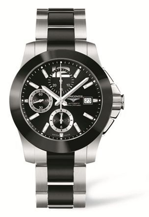 Longines L3.661.4.56.7 : Conquest Chronograph Ceramic Bracelet