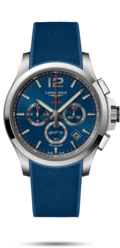 Longines L3.727.4.96.9 : Conquest V.H.P. Chronograph 44 Stainless Steel / Blue / Rubber