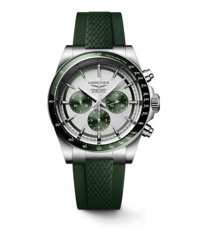 Longines L3.835.4.02.9 : Conquest Chronograph 42 Stainless Steel / Silver - Green / Rubber