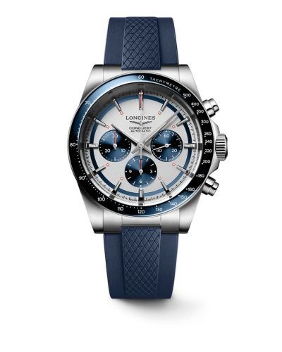 Longines L3.835.4.98.9 : Conquest Chronograph 42 Stainless Steel / Silver - Blue / Rubber