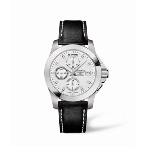 Longines L3.662.4.76.0 : Conquest Chronograph Silver Leather