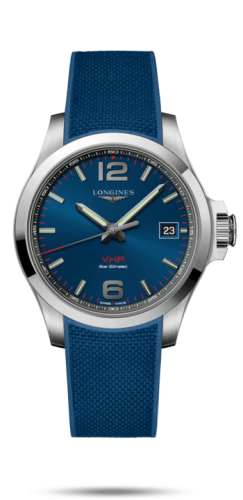 Longines L3.716.4.96.9 : Conquest V.H.P. 41 Stainless Steel / Blue / Rubber