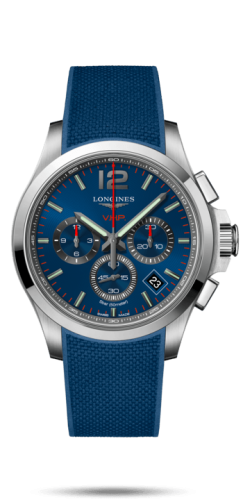 Longines L3.717.4.96.9 : Conquest V.H.P. Chronograph 42 Stainless Steel / Blue / Rubber