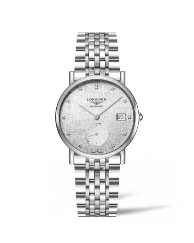 Longines L4.312.4.77.6 : Elegant Collection Small Second 34.5 Stainless Steel / Silver - Linen / Bracelet
