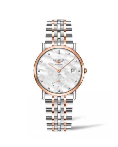 Longines L4.312.5.87.7 : Elegant Collection Small Second 34.5 Stainless Steel - Pink Gold / MOP / Bracelet