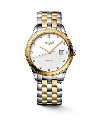 Longines L4.974.3.27.7 : Flagship 38.5 Automatic Stainless Steel - Yellow Gold / White - Diamond / Bracelet