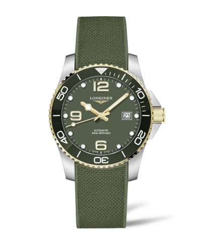Longines L3.781.3.06.9 : HydroConquest 41 Automatic Stainless Steel / Yellow Gold / Green / Rubber