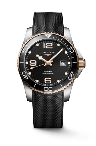 Longines L3.781.3.58.9 : HydroConquest 41 Automatic Stainless Steel / Rose Gold / Black / Rubber