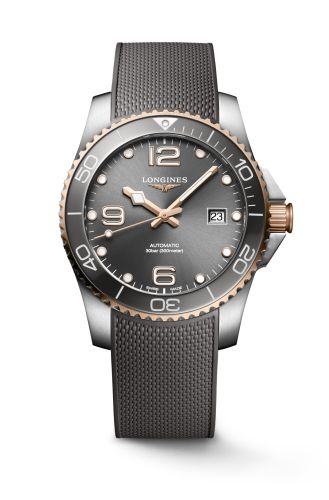 Longines L3.781.3.78.9 : HydroConquest 41 Automatic Stainless Steel / Rose Gold / Grey / Rubber