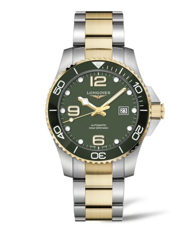 Longines L3.782.3.06.7 : HydroConquest 43 Automatic Stainless Steel - Yellow Gold / Green / Bracelet