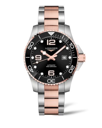 Longines L3.782.3.58.7 : HydroConquest 43 Automatic Stainless Steel - Pink Gold / Black / Bracelet