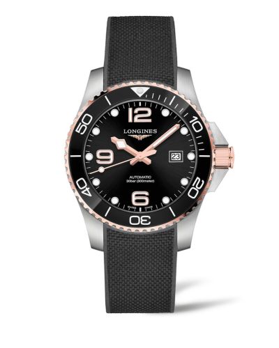 Longines L3.782.3.58.9 : HydroConquest 43 Automatic Stainless Steel - Pink Gold / Black / Rubber