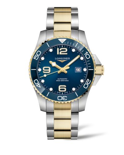 Longines L3.782.3.96.7 : HydroConquest 43 Automatic Stainless Steel - Yellow Gold / Blue / Bracelet