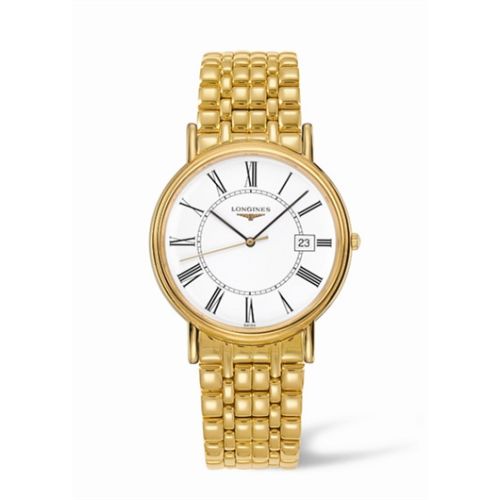 Longines L4.790.2.11.8 : Presence 38.5 Quartz PVD Gold / White - Roman / Bracelet