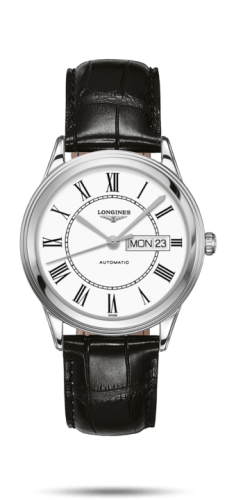 Longines L4.899.4.21.2 : Flagship 38.5 Day Date Stainless Steel / White Roman / Strap