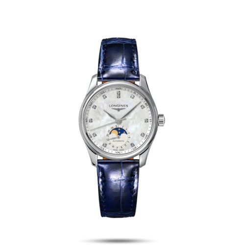 Longines L2.409.4.87.0 : Master Collection 34 Moonphase Stainless Steel / MOP / Alligator