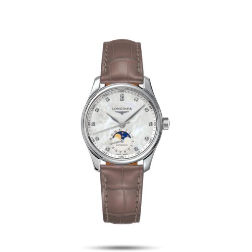 Longines L2.409.4.87.4 : Master Collection 34 Moonphase Stainless Steel / MOP / Alligator