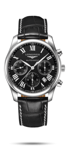 Longines L2.759.4.51.8 : Master Collection 42 Chronograph Stainless Steel / Black-Roman / Alligator XL