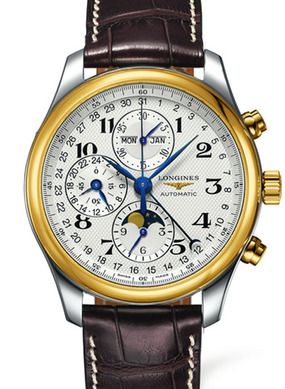 Longines L2.773.5.78.3 : Master Collection 42 Chronograph Calendar Stainless Steel / Yellow Gold / Silver-Arabic / Alligator