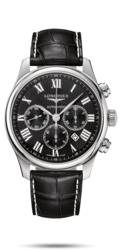 Longines L2.859.4.51.7 : Master Collection 44 Chronograph Stainless Steel / Black-Roman / Alligator