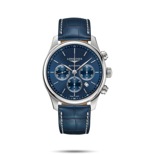 Longines L2.859.4.92.0 : Master Collection 44 Chronograph Stainless Steel / Blue / Alligator