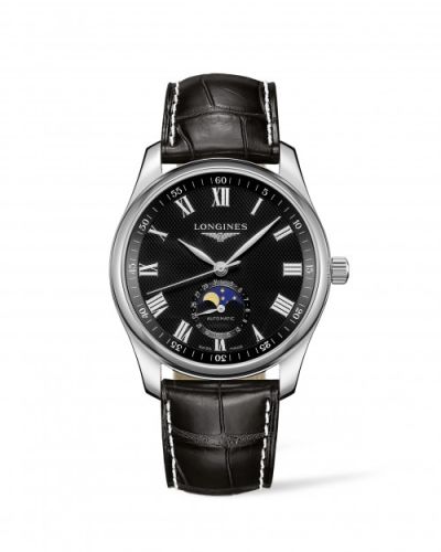 Longines L2.909.4.51.7 : Master Collection 40 Moonphase Stainless Steel / Black-Roman / Alligator