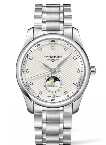 Longines L2.909.4.77.6 : Master Collection 40 Moonphase Stainless Steel / Silver-Diamond / Bracelet