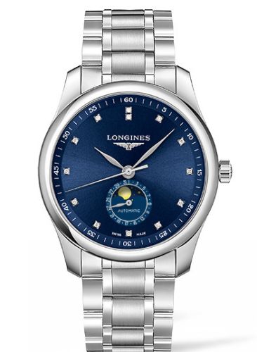 Longines L2.909.4.97.6 : Master Collection 40 Moonphase Stainless Steel / Blue-Diamond / Bracelet
