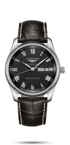 Longines L2.910.4.51.7 : Master Collection 40mm Annual Calendar Stainless Steel / Black-Roman / Alligator