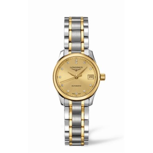 Longines L2.128.5.37.7 : Master Collection Date 25.5 Stainless Steel - Yellow Gold / Champagne / Bracelet