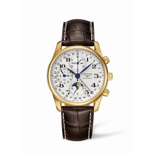 Longines L2.673.6.78.5 : Master Collection 40 Chronograph Calendar Yellow Gold / Silver / Strap