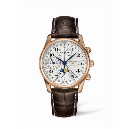 Longines L2.673.8.78.3 : Master Collection 40 Chronograph Calendar Pink Gold / Silver / Strap