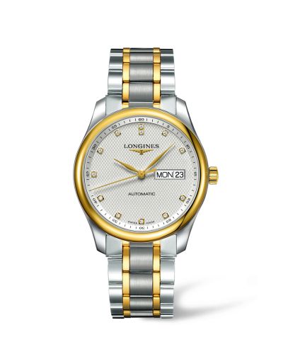 Longines L2.755.5.77.7 : Master Collection 38.5 Day-Date Stainless Steel / Yellow Gold / Silver-Diamond / Bracelet