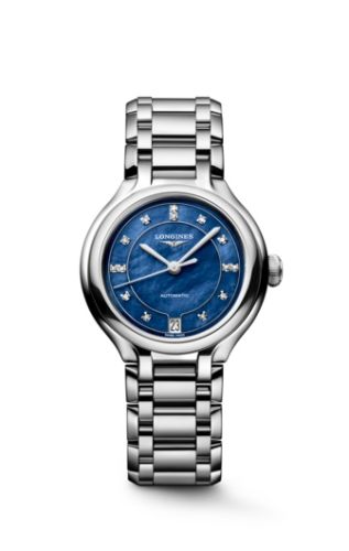 Longines L8.124.4.97.6 : PrimaLuna 34 Automatic Stainless Steel / Blue MOP / Bracelet